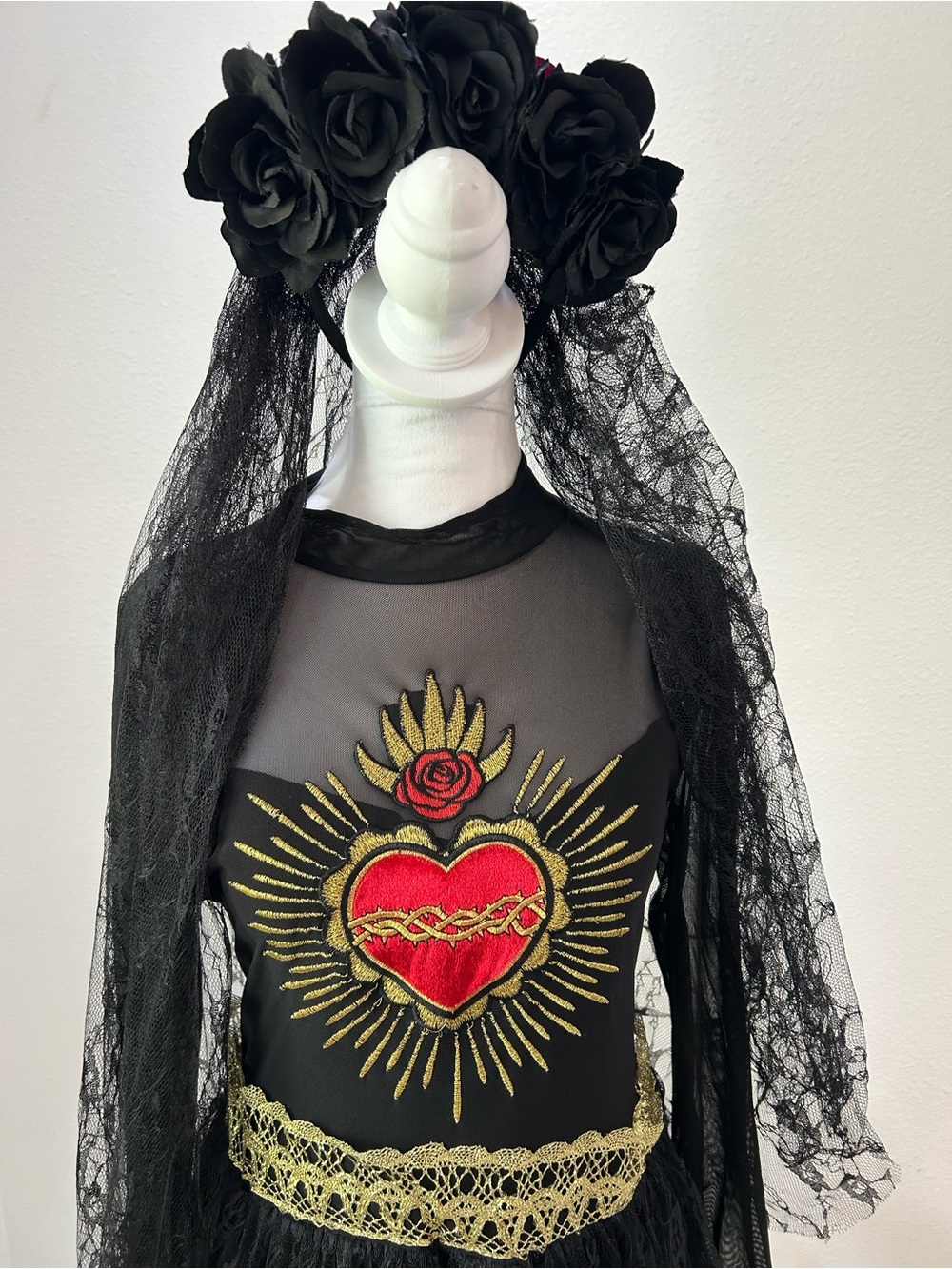 Modern Hero Halloween Day of the Dead Dress Costume Embroidered Sacred Heart - Picture 2 of 9